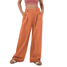 Women'S Wide Leg Suit Pants Loose Fit High Elastic Waisted Business Casual Long Trousers Orange Red XL