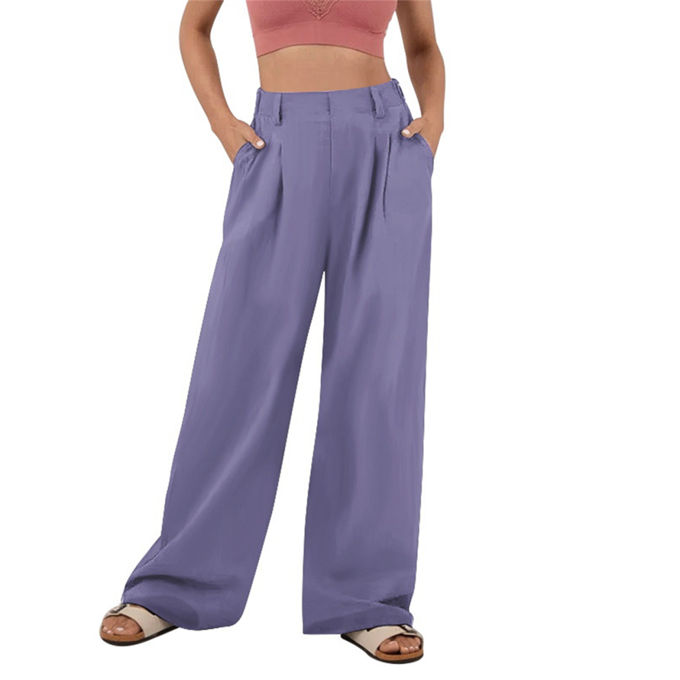 Pantaloni Da Completo Da Donna A Gamba Larga, Vestibilità Comoda, Vita Alta Elasticizzata, Casual Da Lavoro, Lunghi, Orchid Xs-image