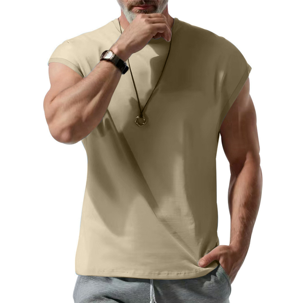 Débardeur d'entraînement pour homme, t-shirt athlétique sans manches, respirant, pour le sport, la course à pied, la gym, kaki, taille S
