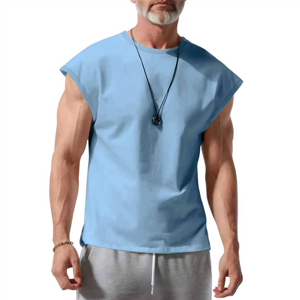 Débardeur d'entraînement pour homme, t-shirt athlétique sans manches, respirant, pour le sport, la course à pied, la gym, bleu clair, taille L