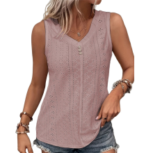 Canotta da donna estiva, con scollo a V, senza maniche, alla moda, con occhielli, basic, per le vacanze al mare, grigio rosato pallido XXL