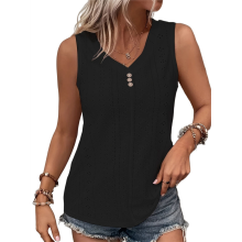 Canotta da donna estiva, scollo a V, senza maniche, alla moda, con occhielli, abbigliamento basico da spiaggia, per le vacanze, nera, XL