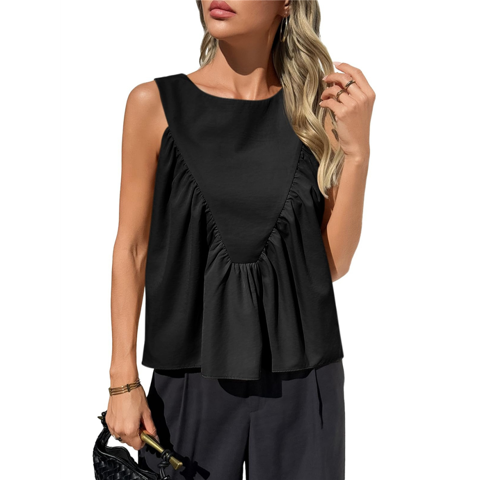 Débardeur babydoll à basque pour femme, t-shirt d'été ample sans manches, décontracté, froncé et fluide