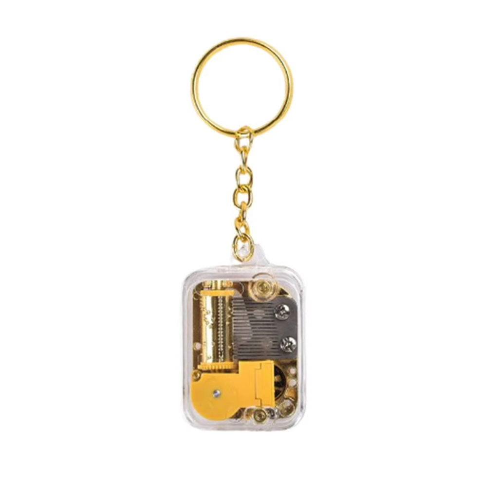 Porte-clés musical pour femmes et hommes, mini boîte à mouvement, instrument de musique, jouet, voiture, sac, pendentif, breloques, bijoux dorés