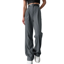 Damen Anzughose mit weitem Bein, lockere Passform, tailliert, Business-Casual-Lange Hose, Dunkelgrau, S