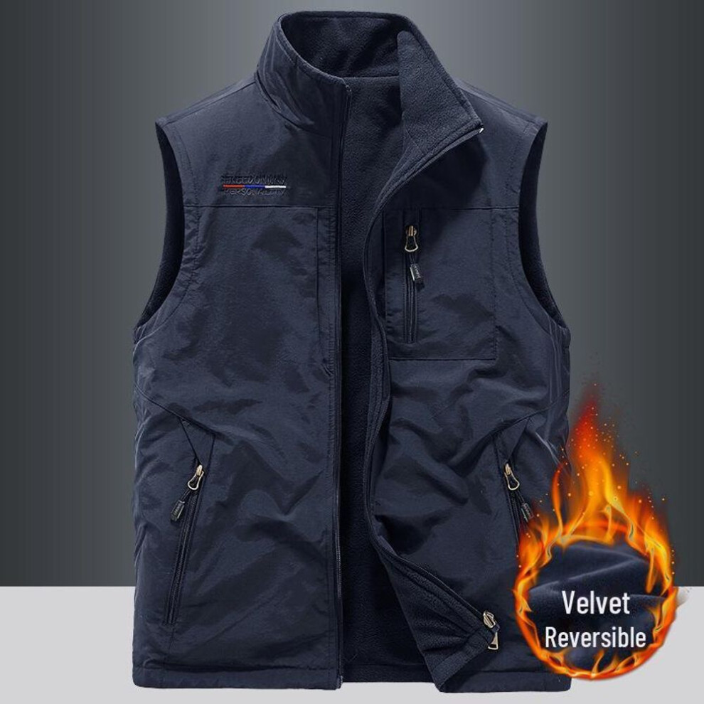 (Large, navy blue) Men's Outdoor Double-Sided Fleece Vest - Thickened Autumn/Winter Polar Fleece Waistcoat