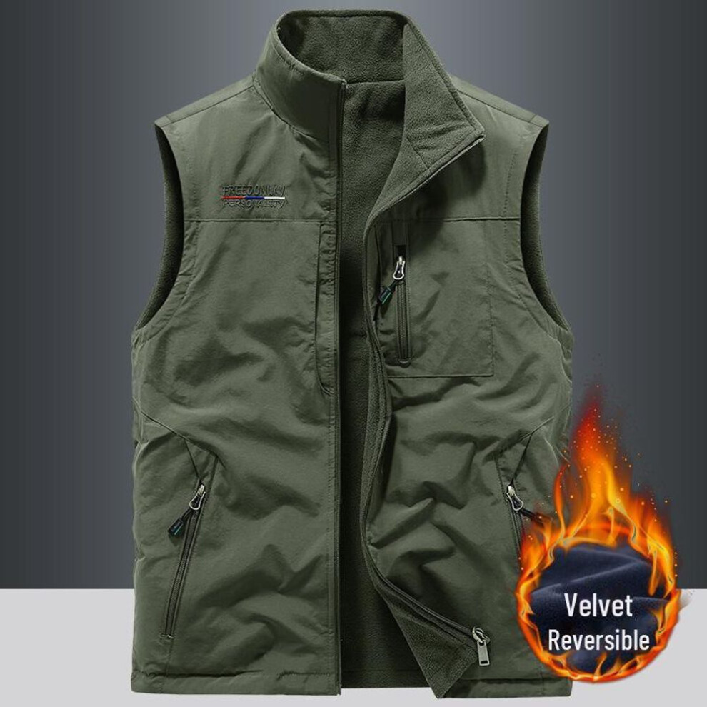 (XL, army green) Men's Outdoor Double-Sided Fleece Vest - Thickened Autumn/Winter Polar Fleece Waistcoat