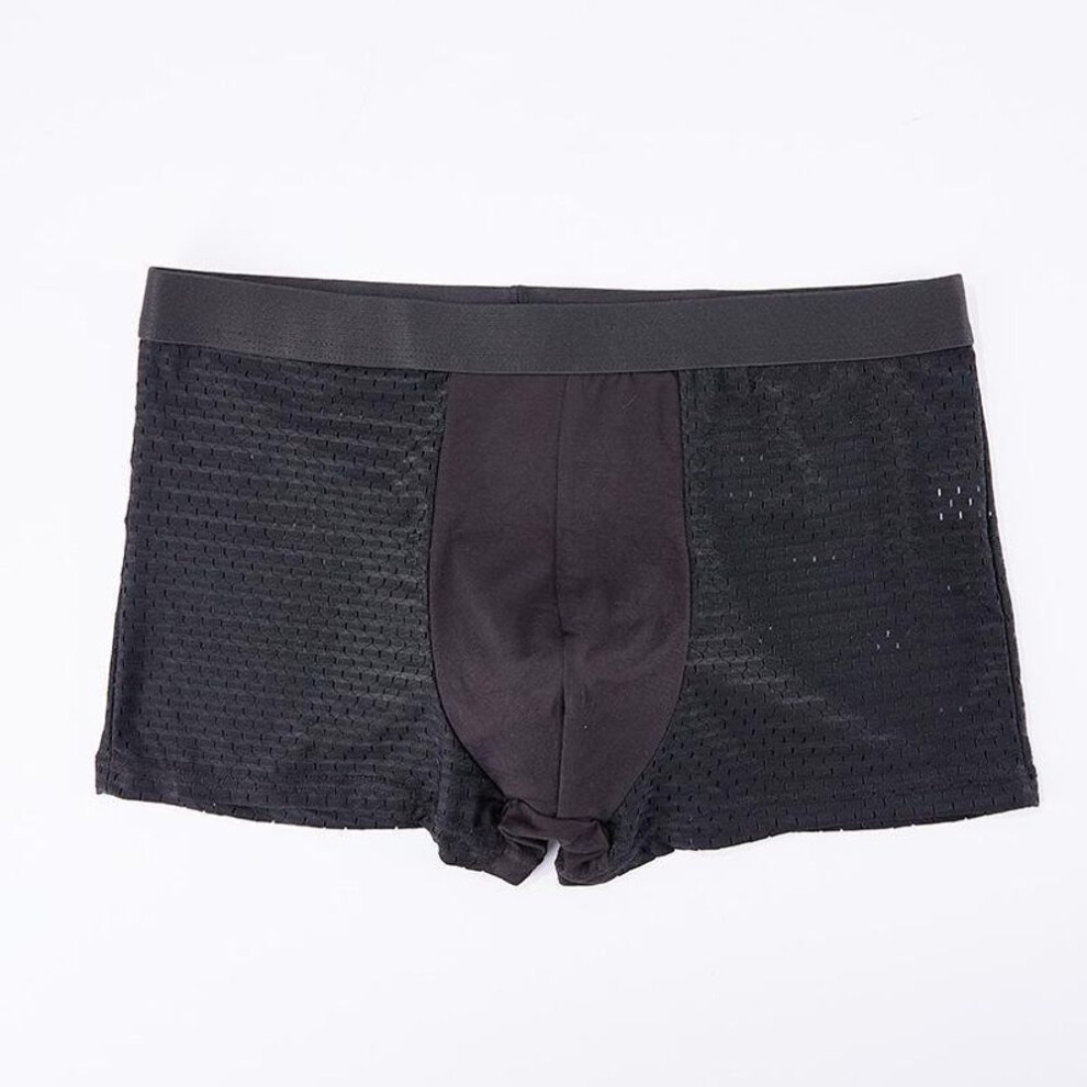 (black, 5XL) Men's Ice Silk Mesh Breathable Boxer Briefs - Plus Size, Summer Thin