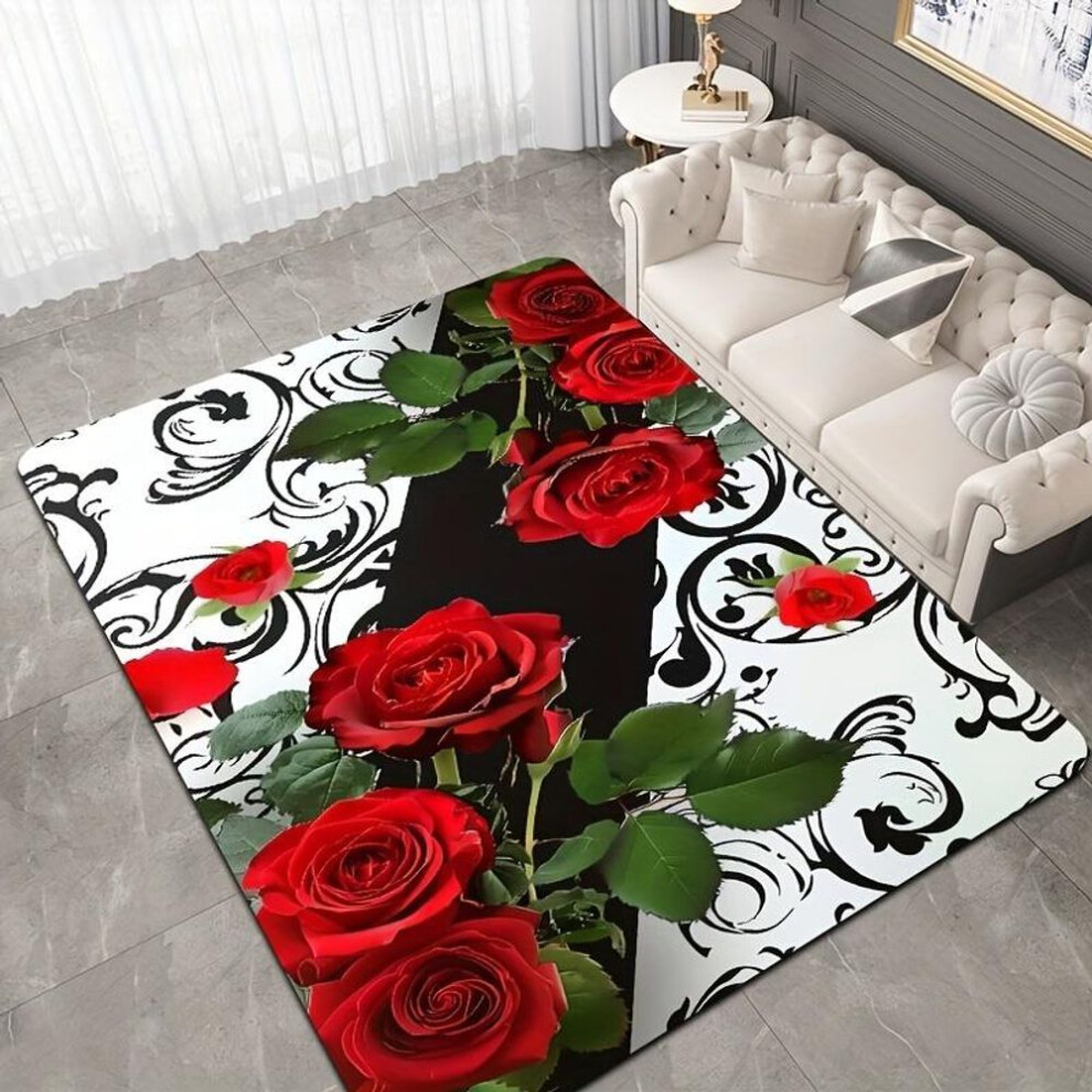 (40*120cm) 1Pcs Anti Fatigue Kitchen Rugs, Red Rose Flower Print Waterproof Non-Slip Thick Cushioned Kitchen Mat Heavy Duty Comfort Standing Mat for Kitchen
