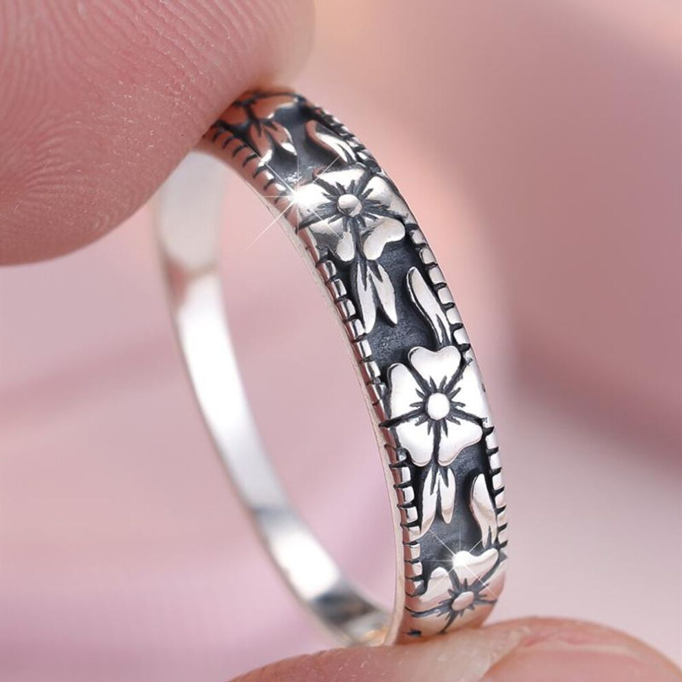 (silver, 8) 925 Sterling Silver Flower Rings for Women Vintage Aesthetic Jewelry Party Jewelry Finger Accessories