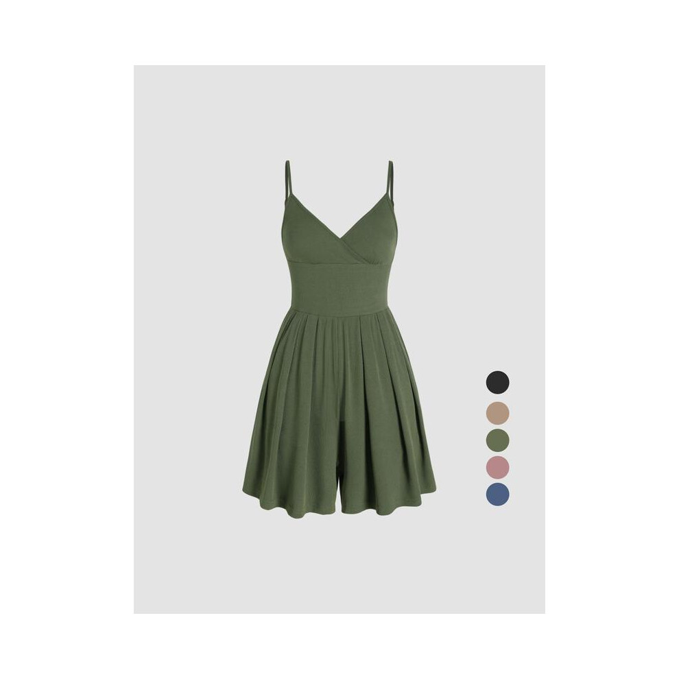 (Army Green, XL) Women's Plain Backless Wrap Cami Romper, Casual Adjustable Spaghetti Strap Wide Leg Romper, Summer Outfits 2024, Ladies Clothes for D-image-OPC-PHD6SD8-NEW