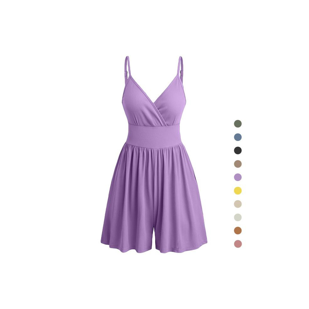 (Mauve Purple, XXL) Women's Plain Backless Wrap Cami Romper, Casual Adjustable Spaghetti Strap Wide Leg Romper, Summer Outfits 2024, Ladies Clothes fo-image-OPC-PHD6SF8-NEW
