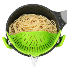 (Green, one-size) Silicone Pot Filter Pasta Strainer with Adjustable Clips, 1 Count Fruit Vegetable Food Colander Strainer Kitchen Drain Sifter, Kitchen Utensils