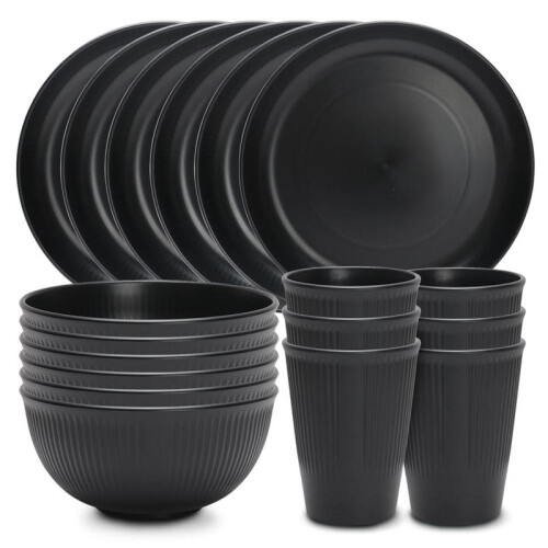 (Black, 18pcs/set for 6 people) Tableware Set, Tableware Set for Kitchen Dining Room, Modern Home Containers, Kitchen Kitchenware Supplies, Dinnerware Sets, Porcelain Dinnerware Set