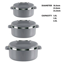 (GREY) Insulated Serving Dishes with Lids Hot Pot Set Thermal Hot Food Containers Set Stainless Tableware Classic Steel Kitchen Cookware Class