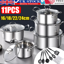 11PCS Induction Non Stick Stainless Steel Cookware Cooking Pot Pan With Lids Set