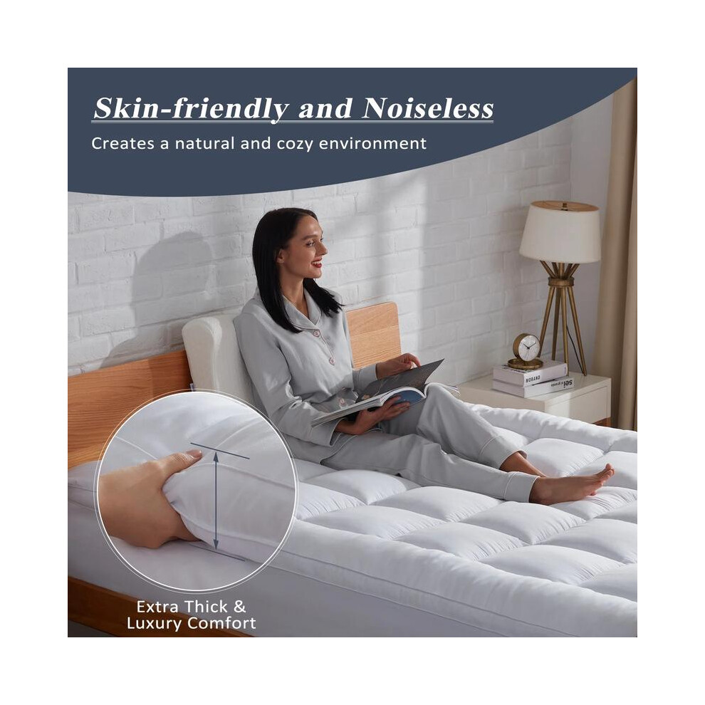 (Double) Extra Thick Mattress Topper 10cm/4 Inch Bounce Back Protectors 1200GSM Soft & Fluffy Pad Cover - All UK Sizes Single Double King Super King