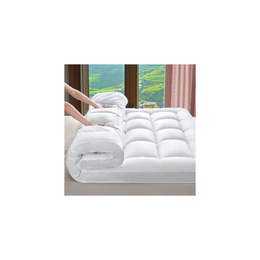 (Single) Extra Thick Mattress Topper 10cm/4 Inch Bounce Back Protectors 1200GSM Soft & Fluffy Pad Cover - All UK Sizes Single Double King Super King
