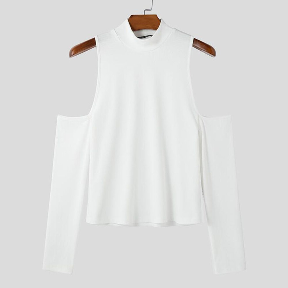 (white, 3XL) INCERUN Men Summer High Neck Cutout Sleeve Oversleeve Rib Casual Fitted Short Tank Tops