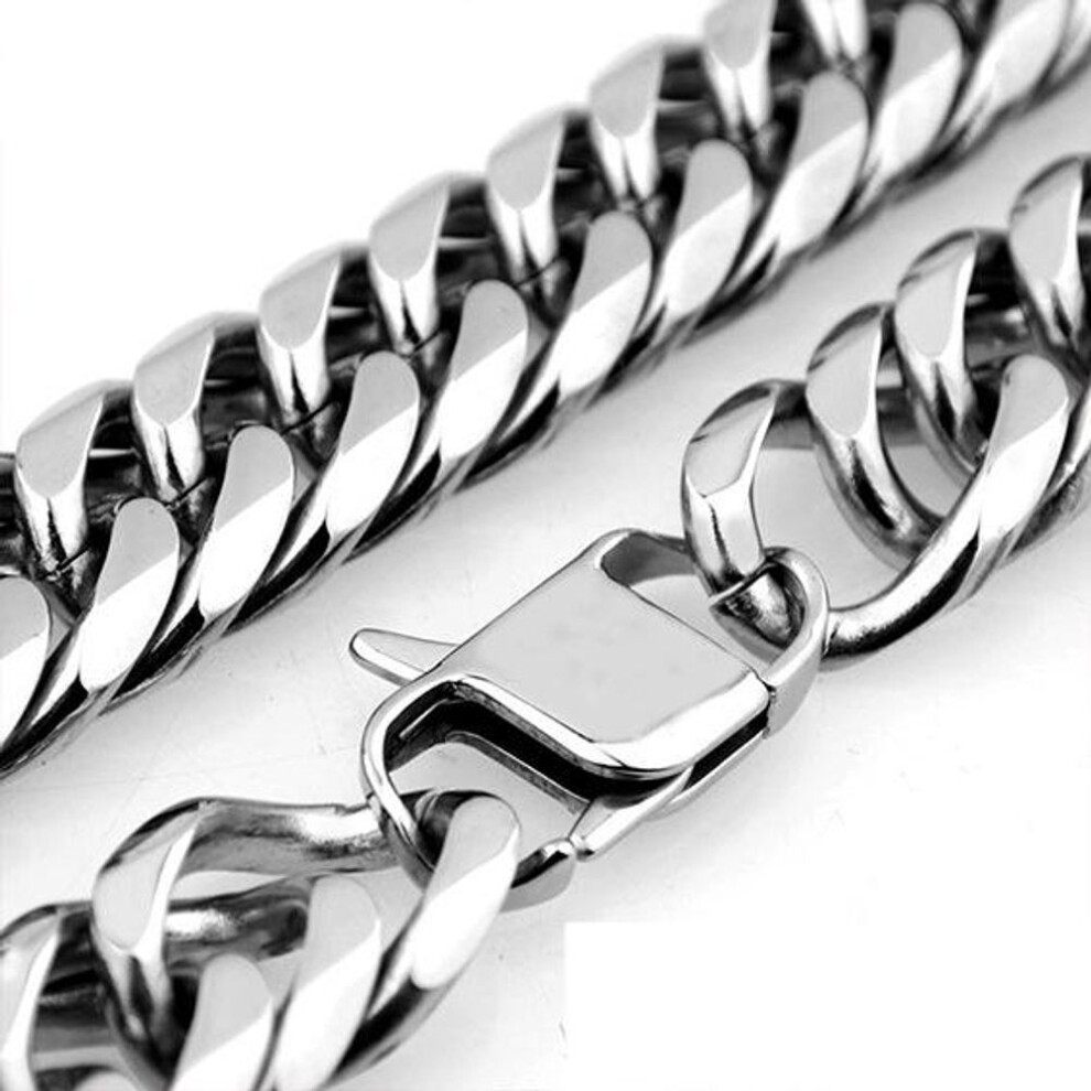 (as the picture, 8.0mm, 70cm, dense) Men's Double Buckle Titanium Stainless Steel Cuban Necklace