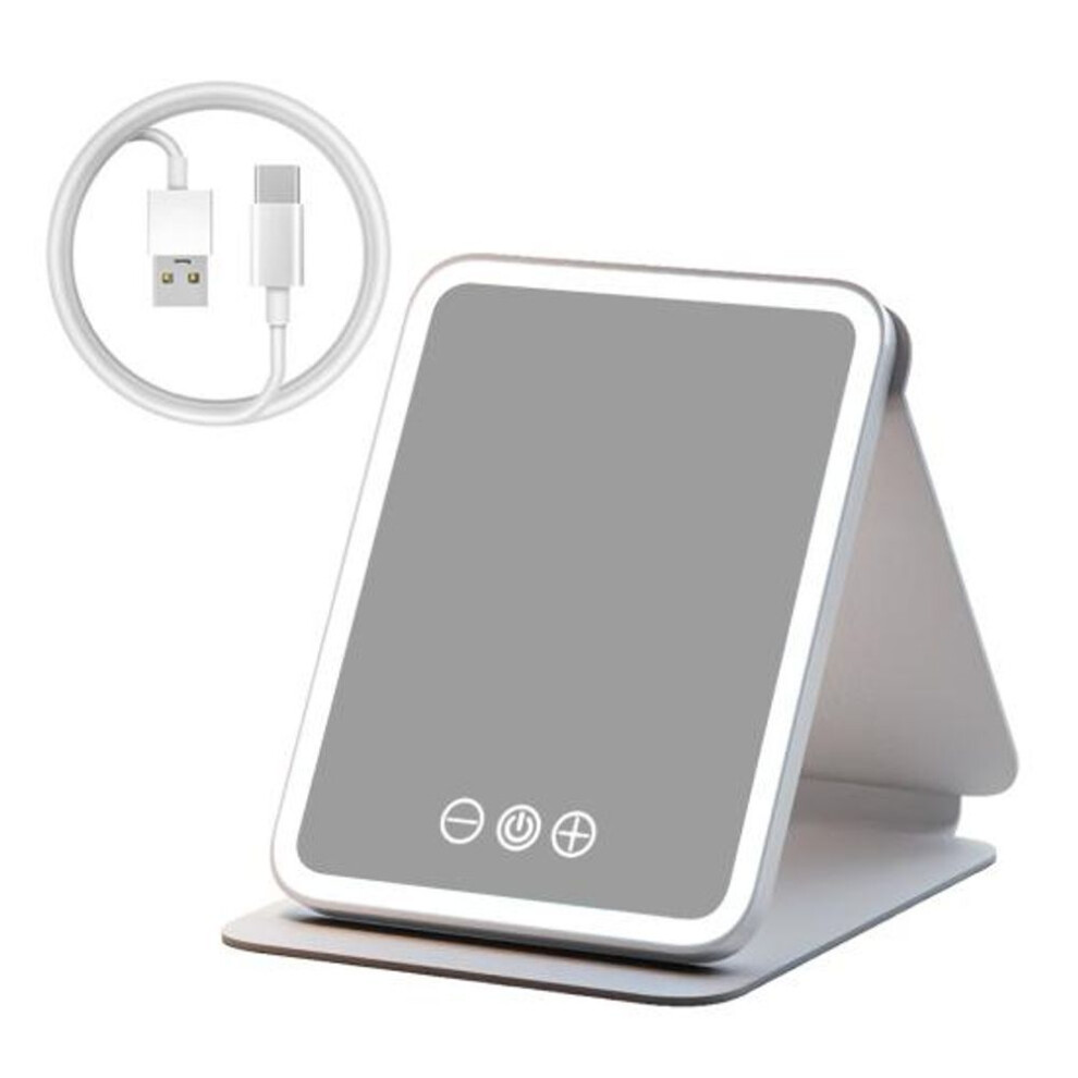 (white, L) Led Lighted Makeup Mirror 3 Colors Modes Adjustable 2-in-1 Folding Cosmetic Mirror