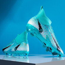 (cyaan, 43) 33-46 Hoge voetbalschoenen met lange nagels PVC Heren sportschoenen Jongens voetbalschoenen