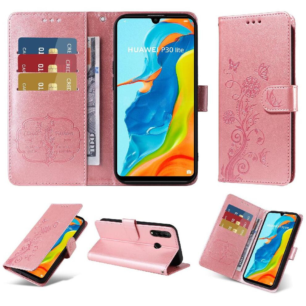 Photos - Case  Flip  for Huawei P30 Lite Flower Leather Flip Cardslots(Rose Gold )