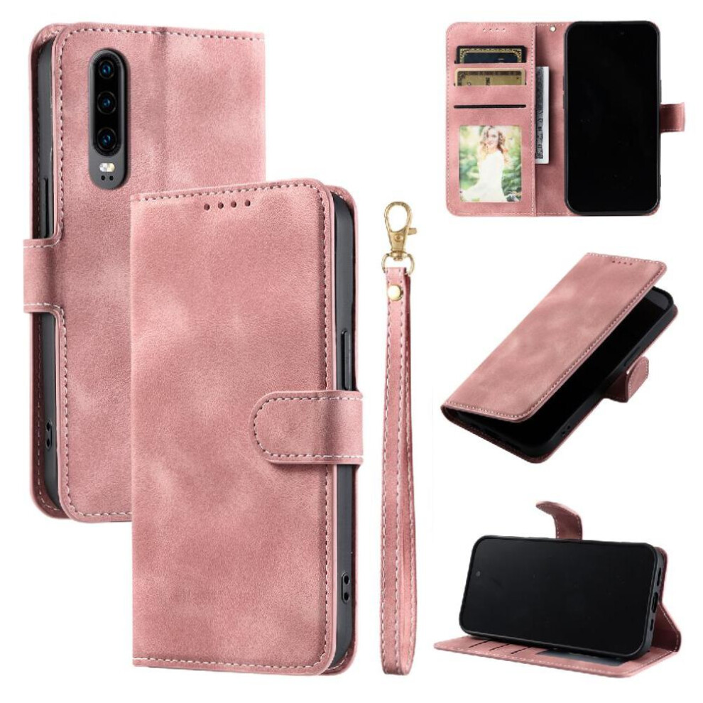 (Pink) Flip Case For Huawei P30 Wallet Card Slots Pu Leather Wrist Strap Kickstand Magnetic Pink 764563526932