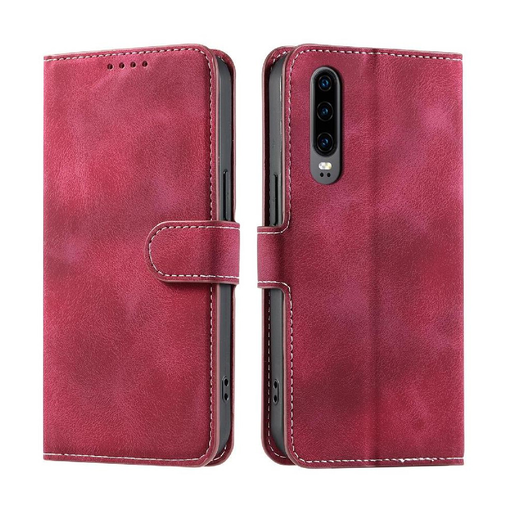 (Red) Flip Case For Huawei P30 Wallet Card Slots Pu Leather Wrist Strap Kickstand Magnetic Red 764563526956