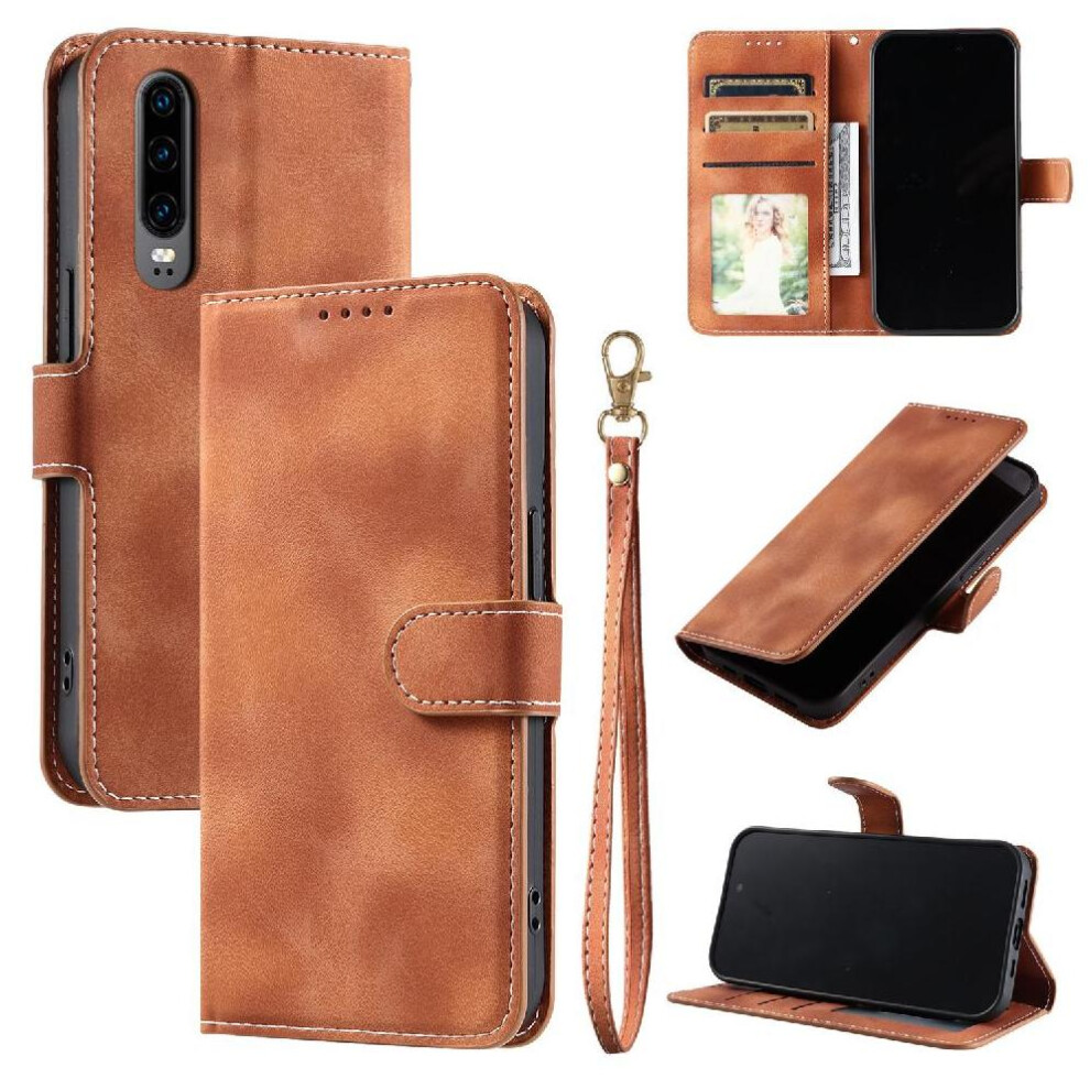(Brown) Flip Case For Huawei P30 Wallet Card Slots Pu Leather Wrist Strap Kickstand Magnetic Brown 764563526970