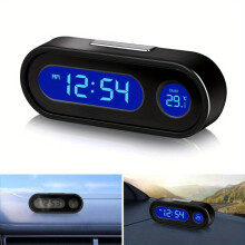 Reloj digital compacto para coche (negro), luminoso, con retroiluminación LCD, termómetro, pantalla