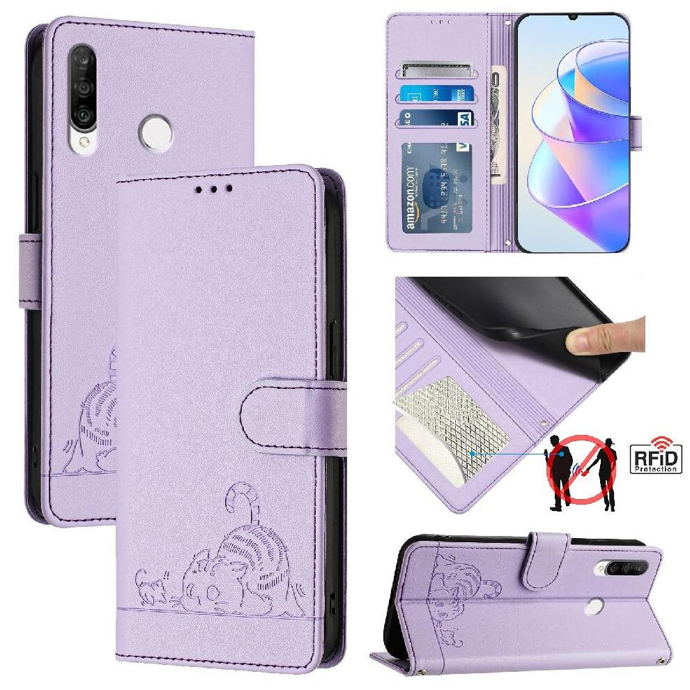 (Purple) Case For Huawei P30 Lite Card Slot Holder Kickstand Wallet Flip Cover Cat Rfid Purple 764563527199