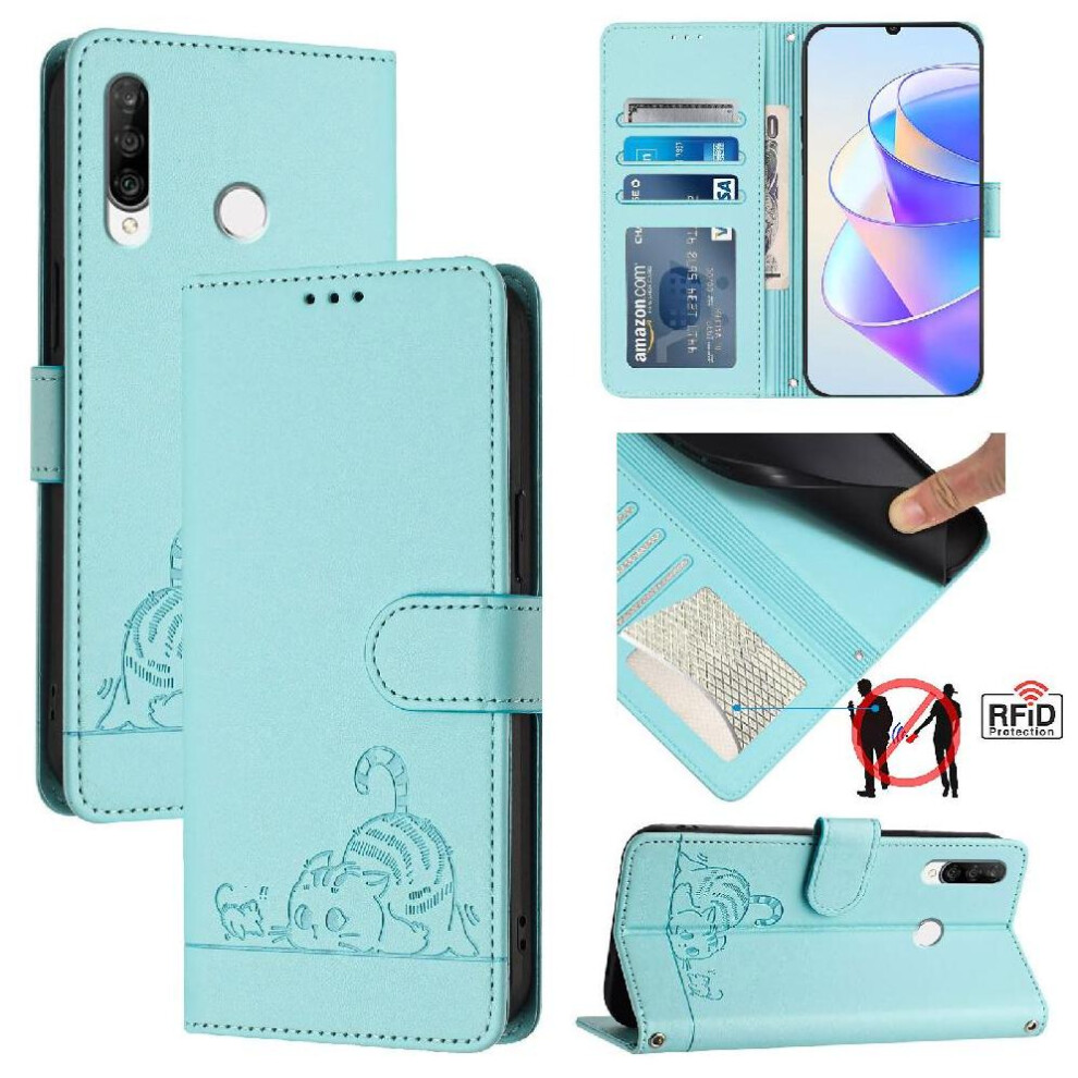 (Green) Case For Huawei P30 Lite Card Slot Holder Kickstand Wallet Flip Cover Cat Rfid Green 764563527151