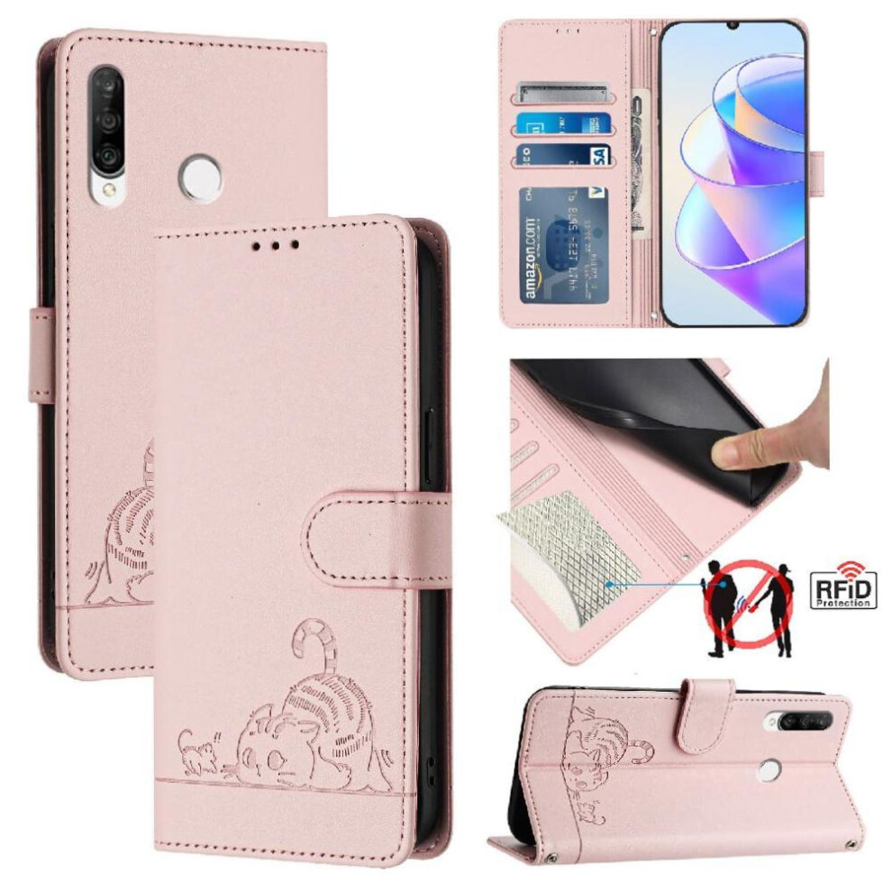 (Pink) Case For Huawei P30 Lite Card Slot Holder Kickstand Wallet Flip Cover Cat Rfid Pink 764563527168