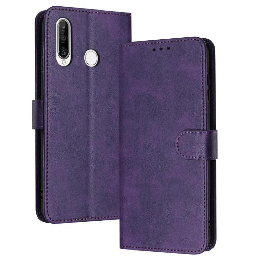 (Purple) Flip Case For Huawei P30 Lite Pure Colour With Buckle With Card Slot Kickstand Pu Leather Purple 764563527397