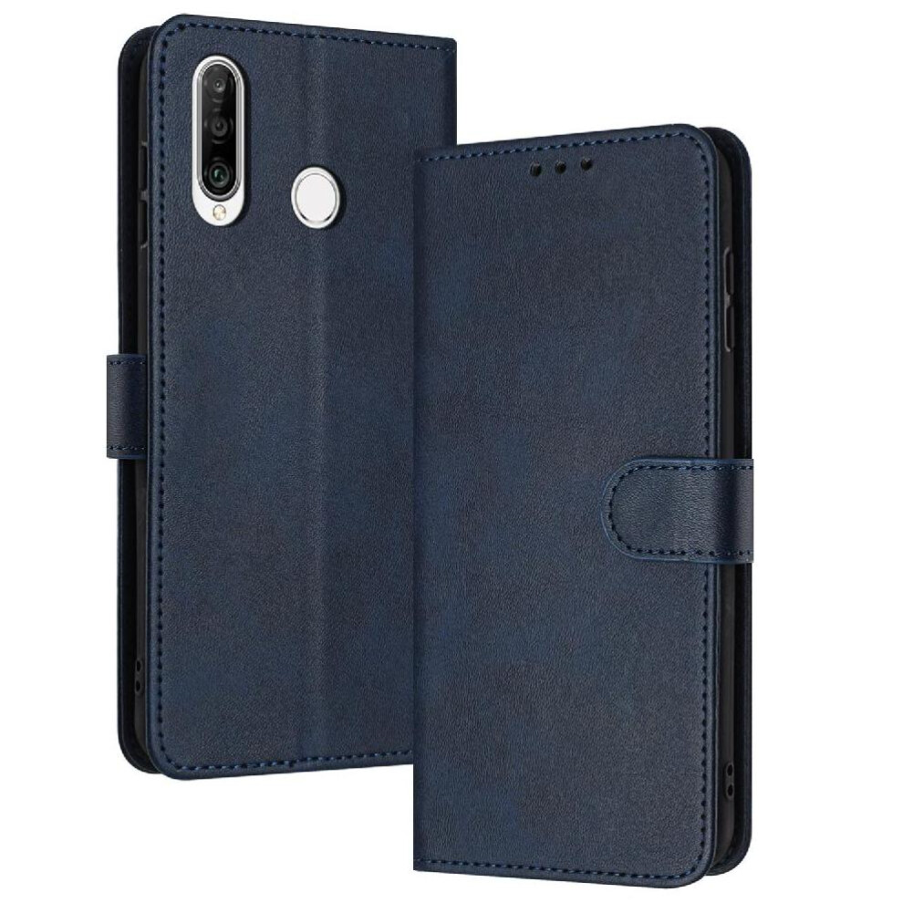 (Blue) Flip Case For Huawei P30 Lite Pure Colour With Buckle With Card Slot Kickstand Pu Leather Blue 764563527380