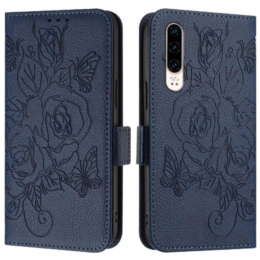 (Dark ) Case For Huawei P30 Magnetic Wallet With Credit Card Slot Pu Leather Blue 764563527496