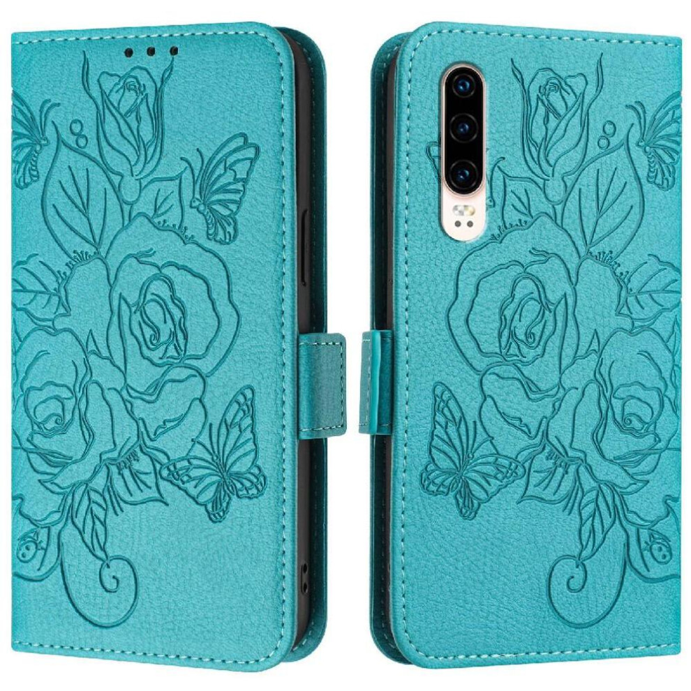 (Light ) Case For Huawei P30 Magnetic Wallet With Credit Card Slot Pu Leather Blue 764563527472