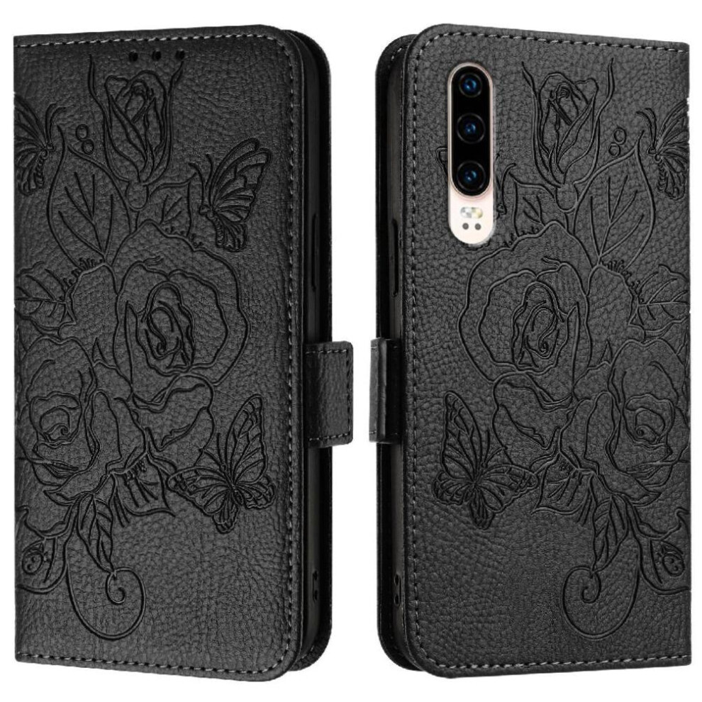 (Black) Case For Huawei P30 Magnetic Wallet With Credit Card Slot Pu Leather Black 764563527502