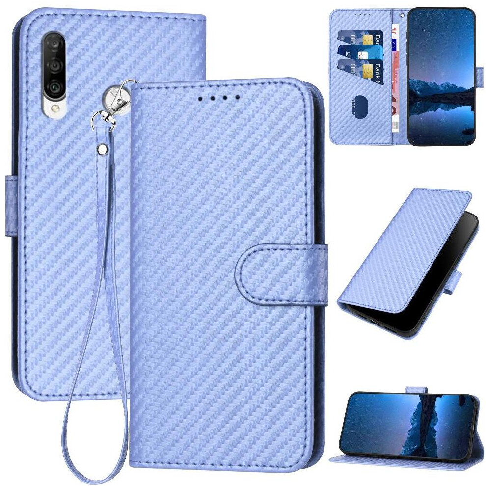 (Purple) Flip Case For Huawei P30 Lite With Detachable Hand Strap Premium Leather Carbon Fiber Surface With Card Slot And Kickstand Purple 764563527564