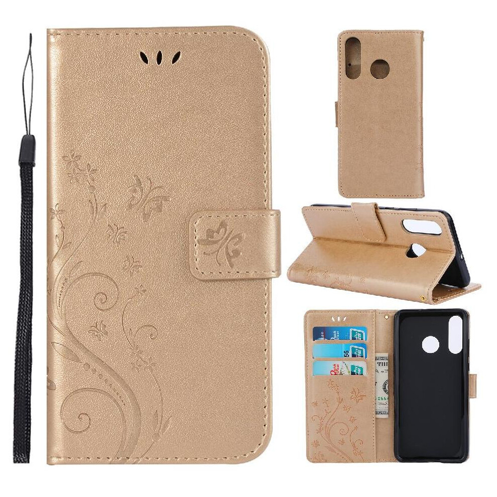 (Gold) Filp Case For Huawei P30 Lite Kickstand Card Holder Wrist Strap Pu Leather Magnetic Closure Gold 764563528165