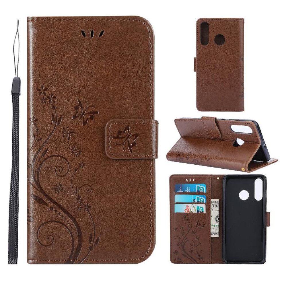(Brown) Filp Case For Huawei P30 Lite Kickstand Card Holder Wrist Strap Pu Leather Magnetic Closure Brown 764563528189