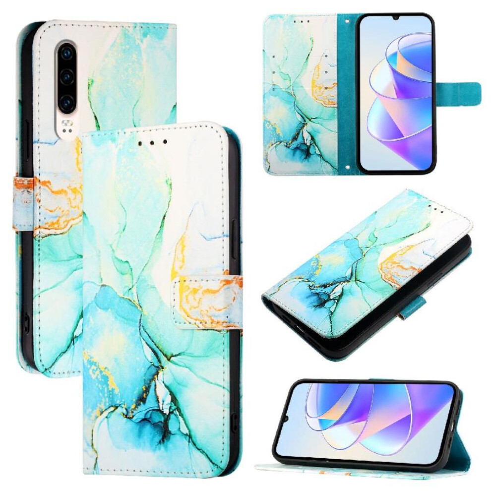 (Green) Case For Huawei P30 Marble Pattern Kickstand Pu Leather Wallet Green 764563528356