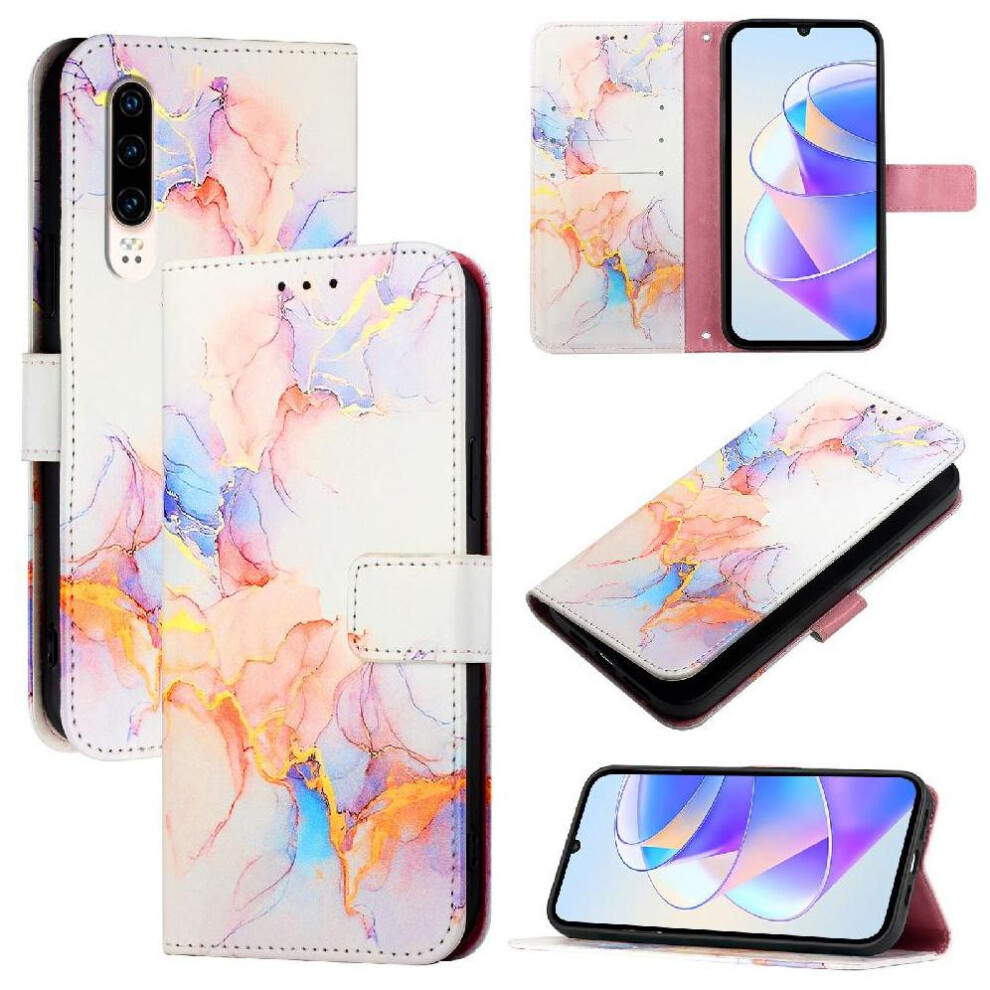 (White) Case For Huawei P30 Marble Pattern Kickstand Pu Leather Wallet White 764563528325