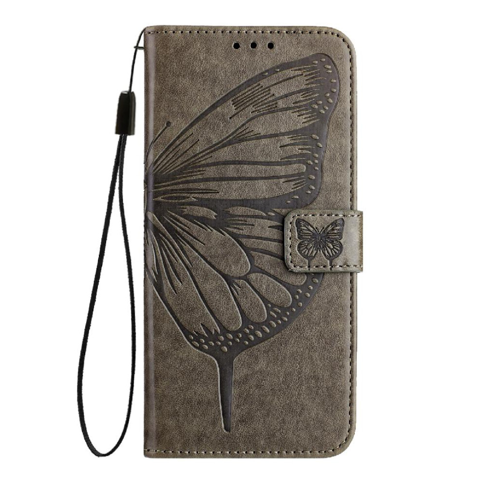 ( ) Case For Huawei P30 Lite Premium Leather Flip Cover Embossing Butterfly Magnetic Gray 764563528523