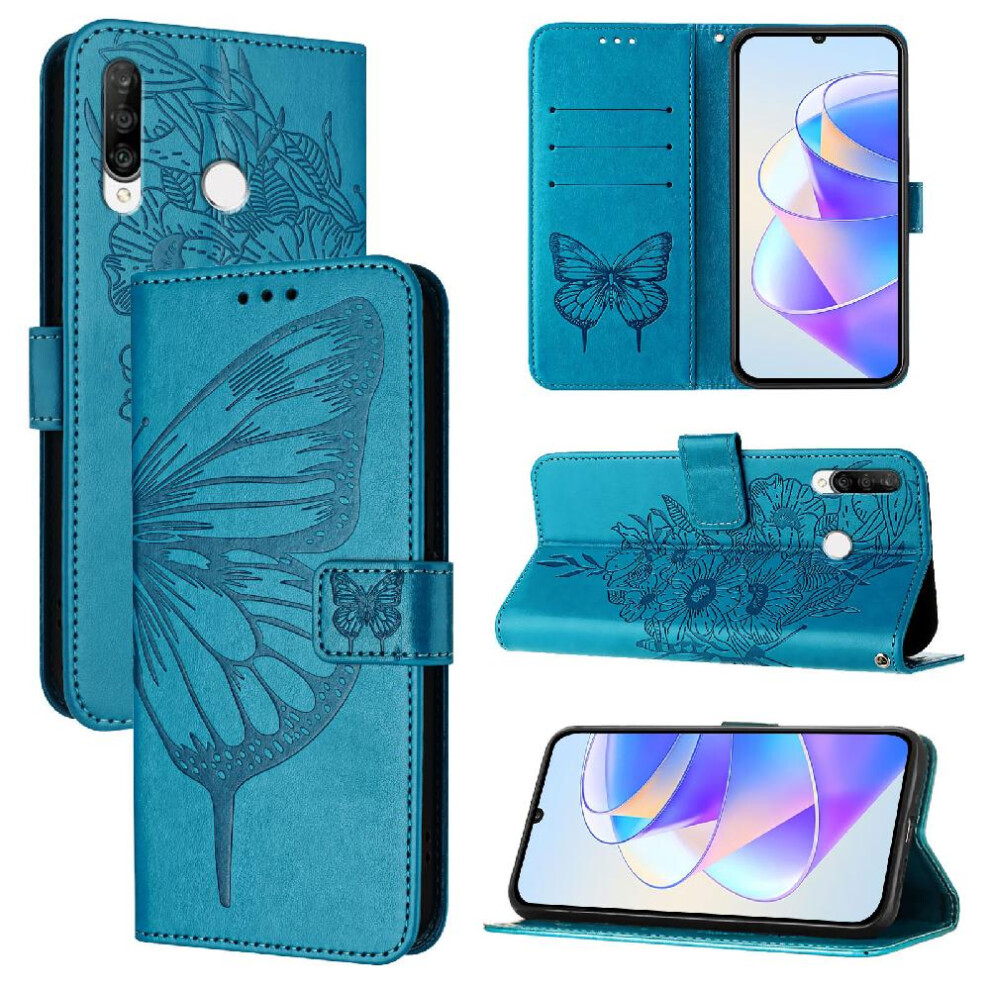 (Blue) Case For Huawei P30 Lite Premium Leather Flip Cover Embossing Butterfly Magnetic Blue 764563528462