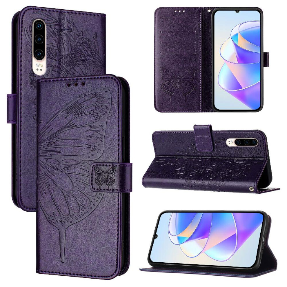 ( Violet) Case For Huawei P30 Premium Leather Magnetic Embossing Butterfly Flip Cover Dark 764563528561