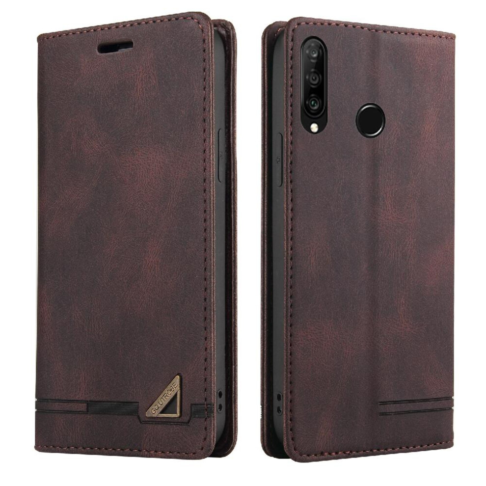 (Brown) Case For Huawei P30 Lite/Nova 4E Kickstand Premium Leather Two Card Slots Premium Leather Brown 764563528622