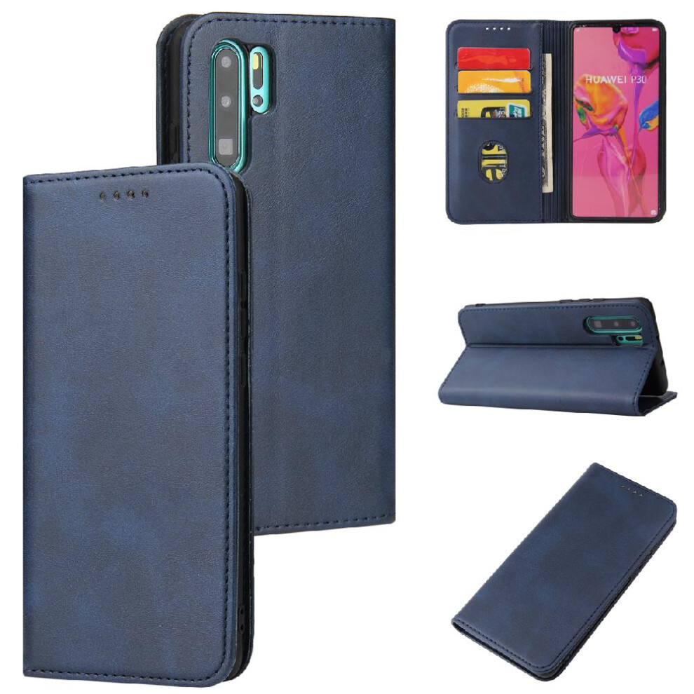 (Blue) Case For Huawei P30 Plus Leather Folio Flip Case Card Insertion With Card Holder Kickstand Full Protection Blue 764563528868