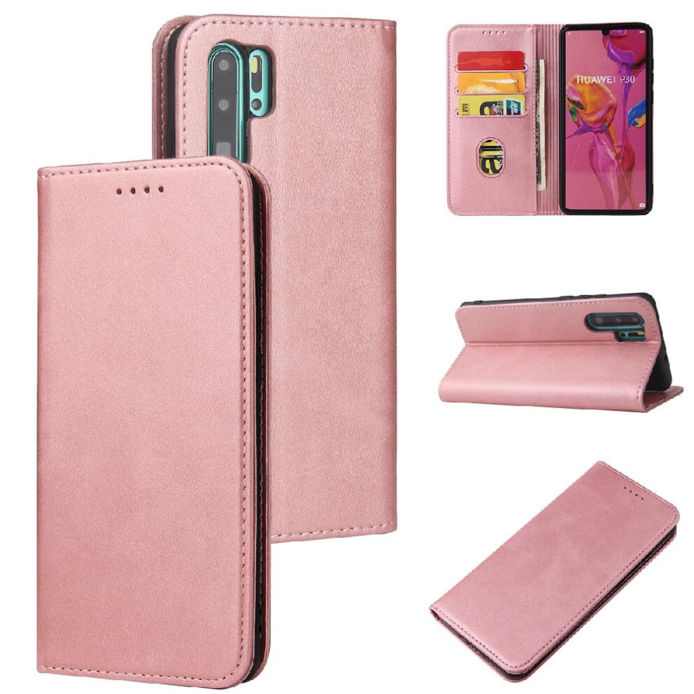 (Pink) Case For Huawei P30 Lite Full Protection Card Insertion Leather Folio Flip Case With Card Holder Kickstand Pink 764563528936